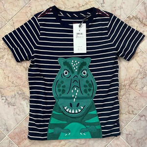 NEW Joules Made for Mischief Boys Striped T-Rex T-Shirt